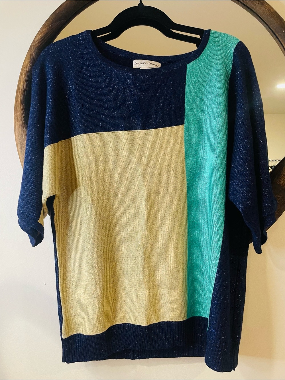 Draper James Navy, Gold & Teal Colorblock Short-Sleeve Sweater